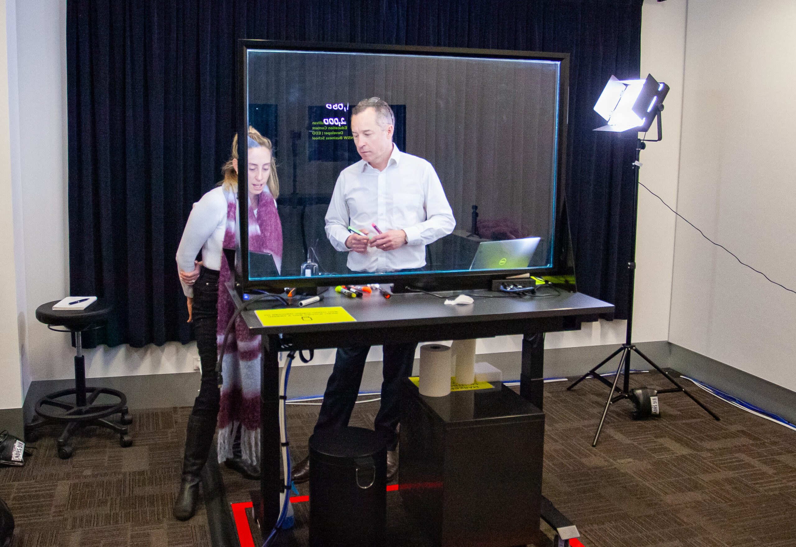 UNSW Lightboard Studio-2 Two teachers from NSW Uni using the Lightboard